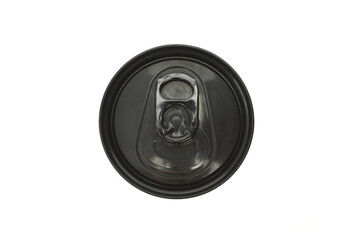 Top view of closed black aluminum soda can isolated on white background