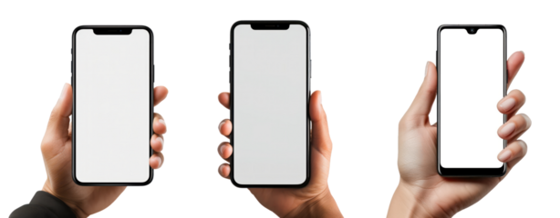 hand holding smartphone mockup isolate cut out background