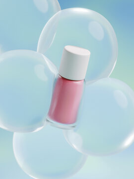 Pink Lip Gloss in Glass Bottles surrounded by translucent bubbles