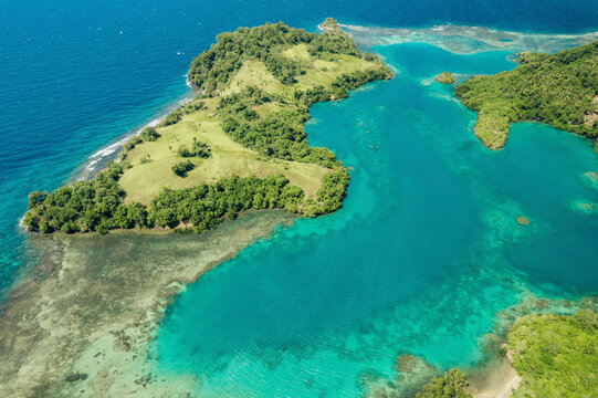Exotic natural beauty of the Molucca Sea and lush vegetation at Borgo Satu in North Sulawesi, Indonesia; Borgo Satu, Belang, Southeast Minahasa Regency, North Sulawesi, Indonesia