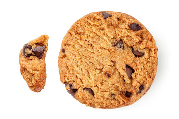 Collection  of Broken chocolate chip cookies   isolated on white background
