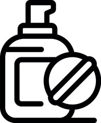 Line art icon of a round pill bottle with a dispenser pump, suggesting liquid medication