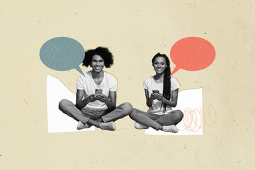 Composite trend artwork sketch 3D photo collage of chatting cloud sms speech message silhouette...