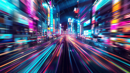 Fototapeta premium Glitch Art Scenes with Blue Neon Light Trails Captured with a Fisheye Lens