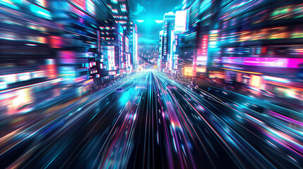 Glitch Art Scenes with Blue Neon Light Trails Captured with a Fisheye Lens