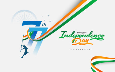 77 Years Happy Indian Independence Day Celebration Background Banner Design Template, Happy Independence Day Background Illustration