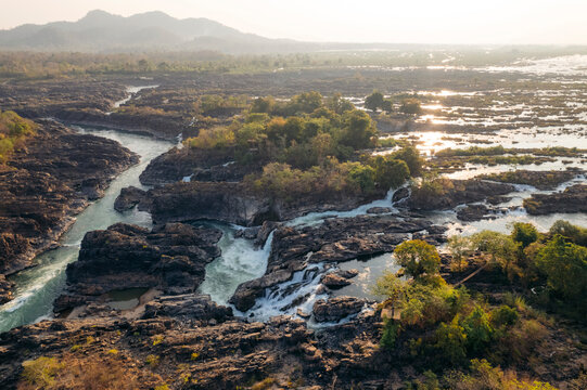 Landscape at Li Phi Somphamit Waterfalls in Laos; Khon Tai, Laos