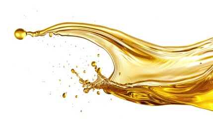 Serum Splash. Pouring Olive Oil Droplets in Liquid Cosmetic Lubricant on White Background
