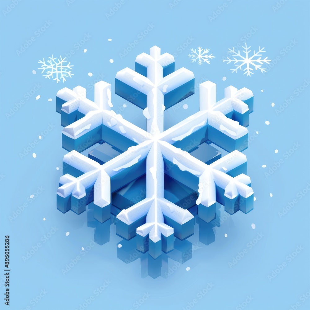 Poster snow isometric. christmas frost with abstract ornaments and ice elements