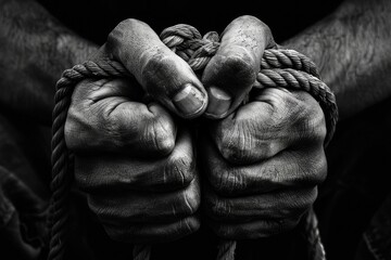 Persecution: Man Tied with Rope, Praying for Freedom