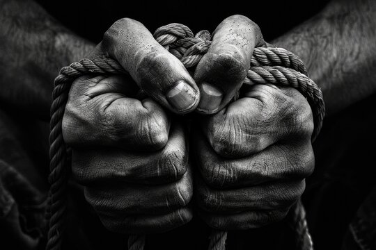 Persecution: Man Tied with Rope, Praying for Freedom