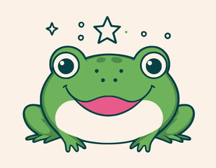 Cute Frog Vector Illustration - Cartoon Line Art Clipart Design

