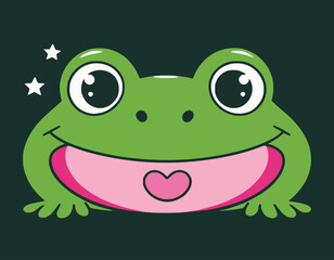 Cute Frog Vector Illustration - Cartoon Line Art Clipart Design
