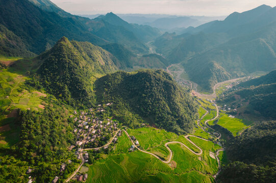 Stunning mountainous beauty on the verdant landscape in Son La, Vietnam; Nam Pam, Muong La District, Son La, Vietnam