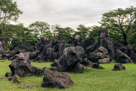 Rock formations in Leang Leang Archaeological Park in South Sulawesi, Indonesia; Leang Leang, Bantimurung, Maros Regency, South Sulawesi, Indonesia