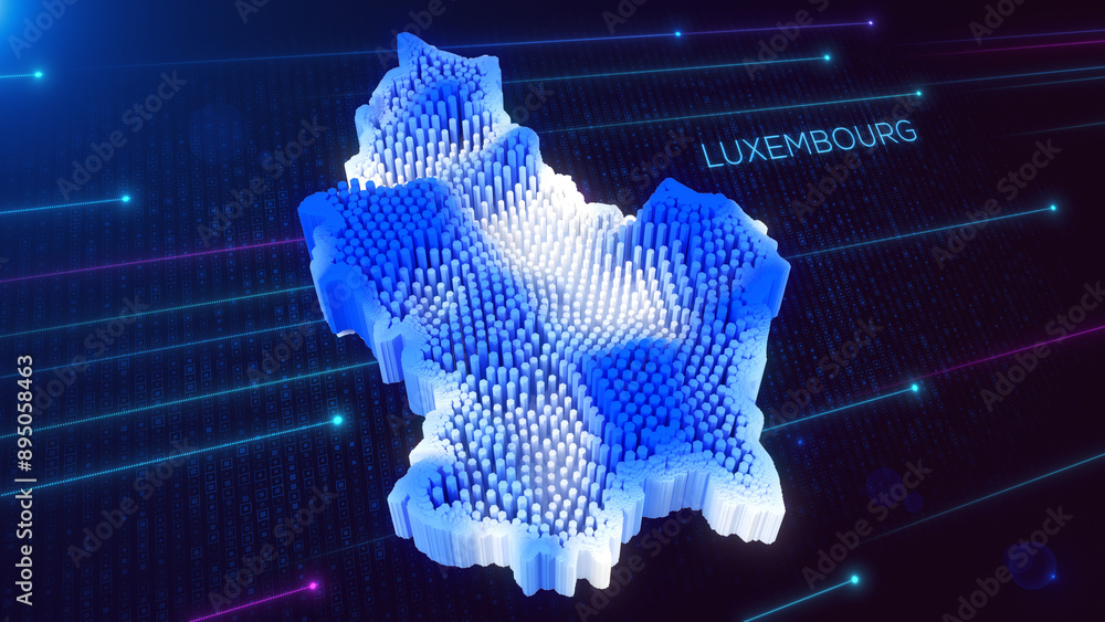 Aufkleber 3d perspective view of blue and white dynamic hexagonal prism rippling luxembourg map and text with 