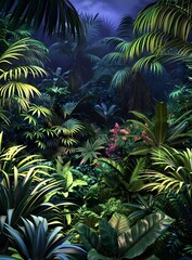 Tropical Rainforest Background with Lush Greenery