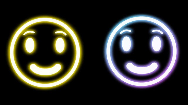 seamless animation of winking and blinking eye expression on Black background with bright neon light.