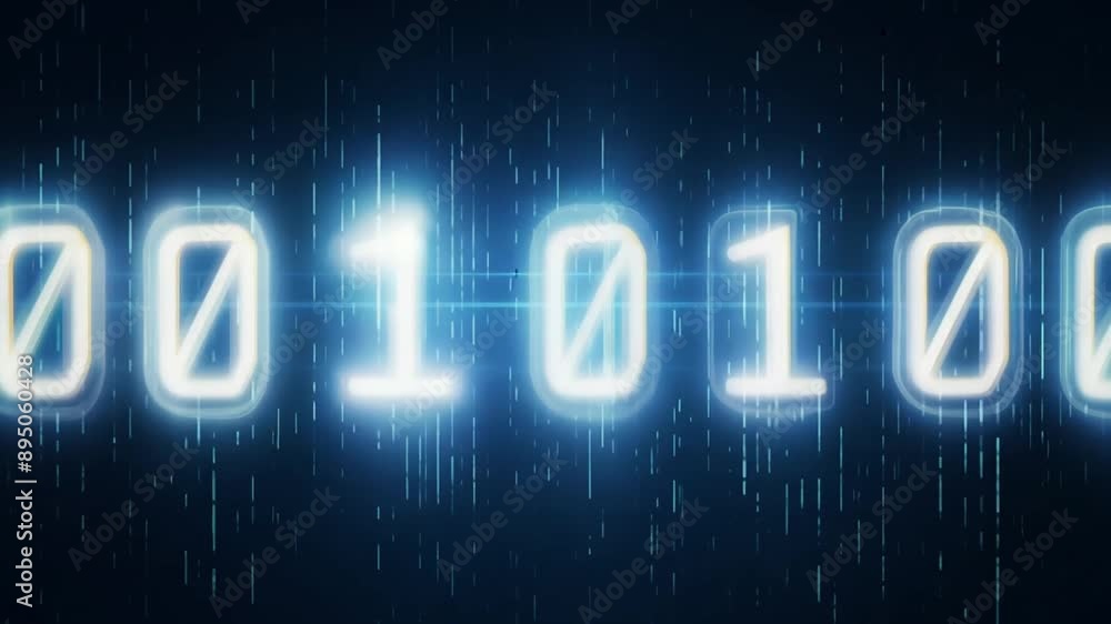 Poster A close-up of a digital display showing the binary code for 1000. The code is illuminated in white on a blue background.