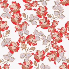 Seamless winter floral pattern with branches and berries. Pastel palette white background.
