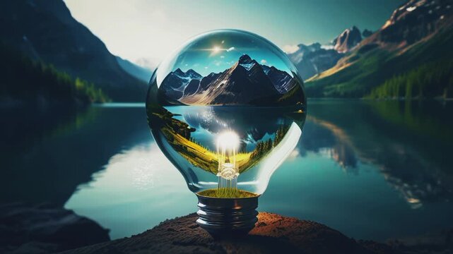 Light bulbs by the lake, 4K seamless looping virtual video animation background
