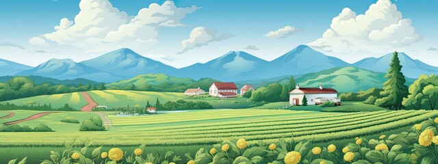 the territory of the agricultural company in cartoon style