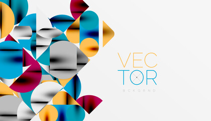 Color beautiful circles, semi circles, squares and round triangles. Geometric mosaic style pattern abstract background for wallpaper, banner, backdrop, card, book Illustration, landing page