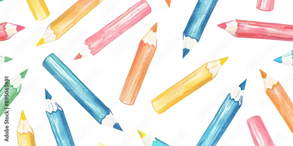 Aufkleber a colorful drawing of pencils with different colors and sizes. the pencils are scattered all over th