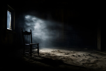 A Captivating Depiction of Solitude, Mystery, and Reflection in an Abandoned Dark Room: Immersive Stock Photo