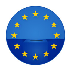 a ballot box with voting paper, symbol of the EUropean elections or parliamentary elections or fictitious, colors of the flag of EUrope of the EUropean Union, background creative abstract