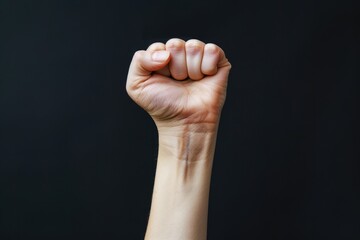 Fist in the Air. Human Hand Gesturing Fist Symbol Against Isolated Background
