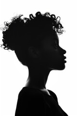 Head Shot Silhouette. Young Woman posing in Shadow on White Background