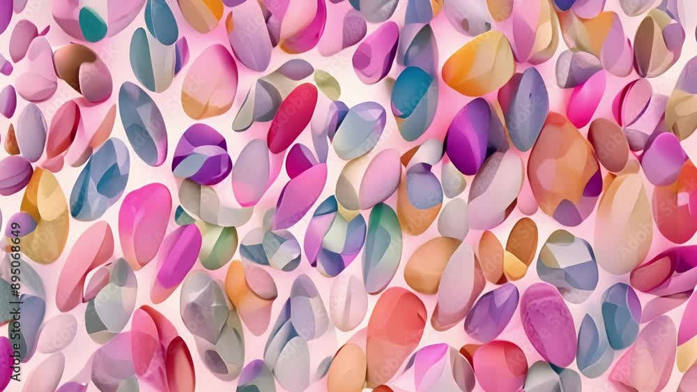 Poster a playful and whimsical pattern filled with organic petal shapes in a rainbow of pastel hues perfect