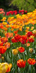 Fototapeta premium Colorful Tulips Blooming in a Field