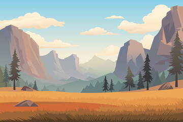 Landscape of a mountain valley. Beautiful landscape overlooking a mountain valley against the backdrop of a beautiful forest and blue sky with clouds. High cliffs. End of summer, beginning of autumn.  © LoveSan