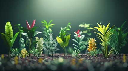 abstract concept of a financial garden where each plant is a different currency, symbolizing the growth and nurturing of a budget