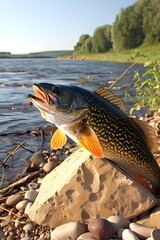 Obraz premium Freshwater Fish on a Rock