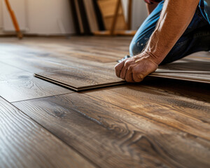 Professional photo of a vinyl flooring being placed into the living room floor