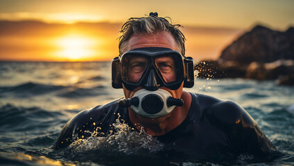 man wearing a diving mask