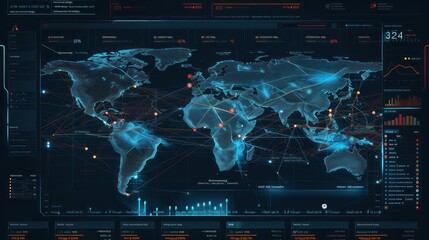 advanced digital interface for tracking international trade flows, with detailed maps and transaction logs