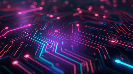 Hightech visualization of data flow with vibrant colors and digital circuits