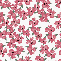 Seamless floral pattern, liberty ditsy print with autumn, winter motifs. Romantic botanical arrangement of small hand drawn wild plants: yellow flowers, leaves, branches on a dark background.