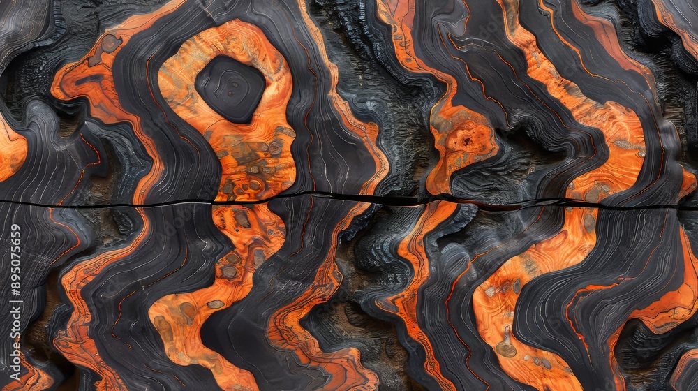 Poster an abstract background featuring black, orange, and grey colors with wave and line patterns resembli