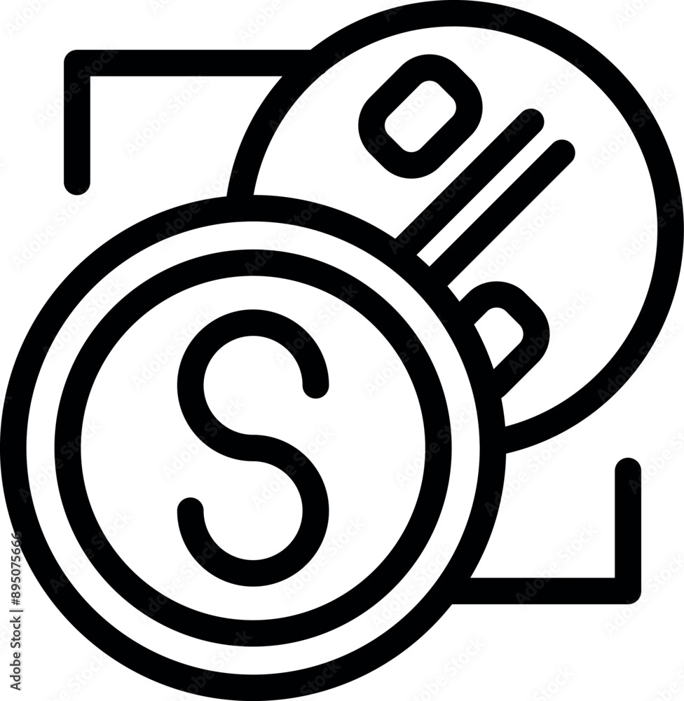 Poster line icon representing a dollar coin increasing its value, perfect for websites and apps related to 