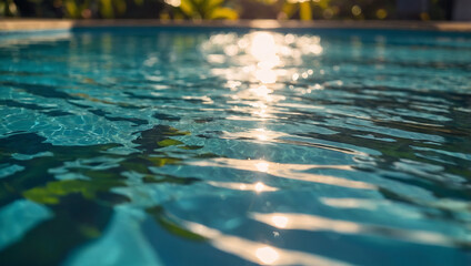 Obraz premium The pool is filled with clear water and the sun is shining on it