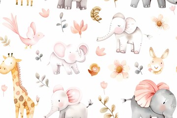 Cute Watercolor Animals Pattern