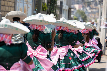 Mexican escaramuza performance in the street