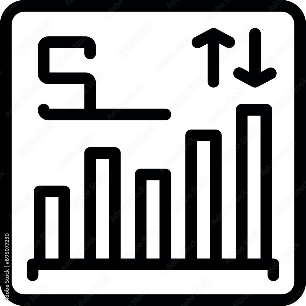 Poster simple, bold line icon of a platform displaying a dynamic financial market chart with currency tradi