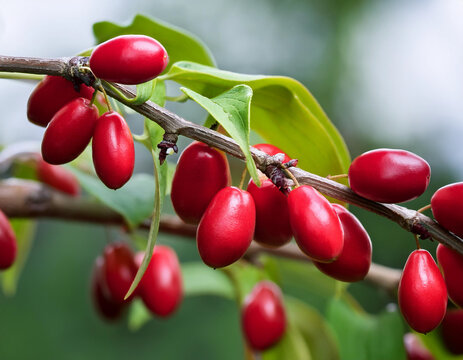 A branch with Cornus mas fruit