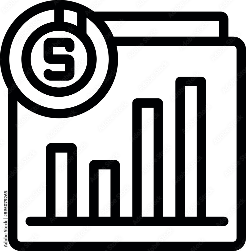 Poster simple line style icon of a dollar coin and an increasing chart representing business growth